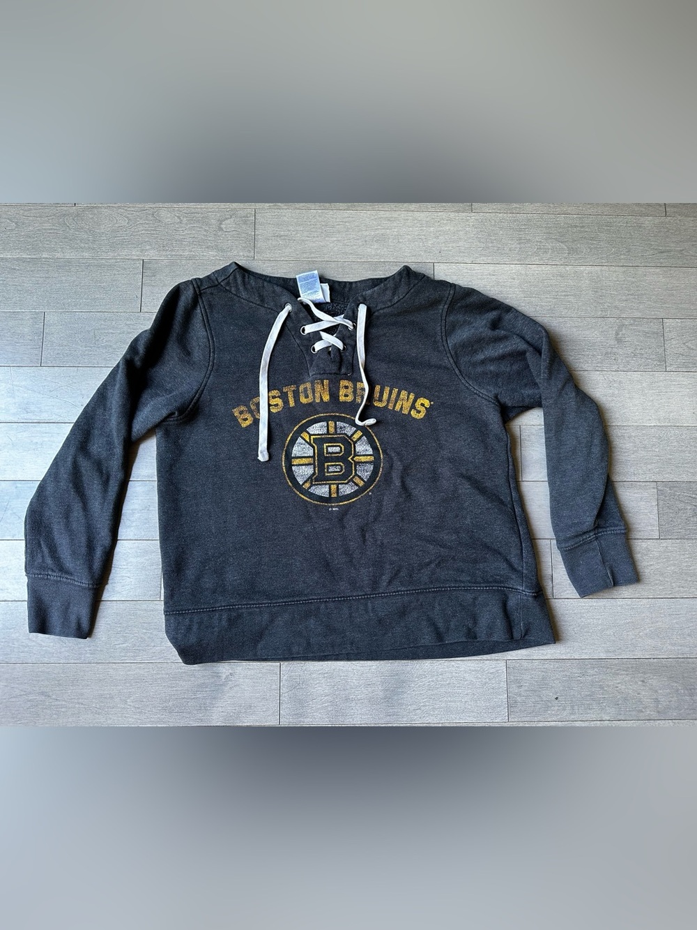 Kids Youth NHL Boston Bruins Charcoal Lace Up Neckline Sweatshirt Hooded M 8/10